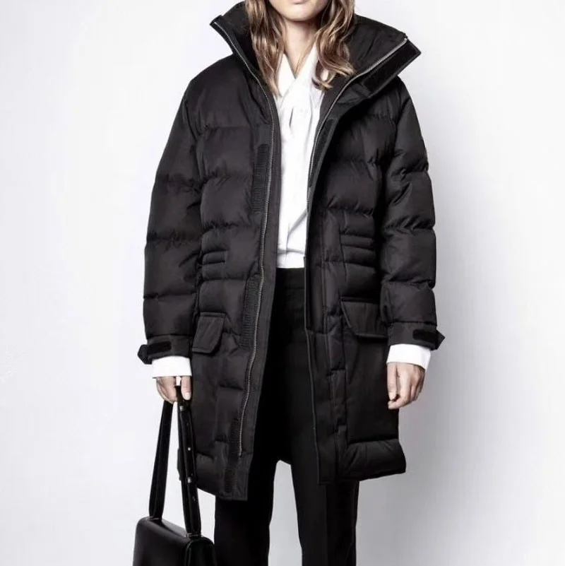 Women Black Warm Down Jacket Lady Long Sleeve Simple Warm Mid-Length Coat with Large Pockets for Winter
Women Black Warm Down Jacket Lady Long Sleeve Simple Warm Mid-Length Coat with Large Pockets for Winter