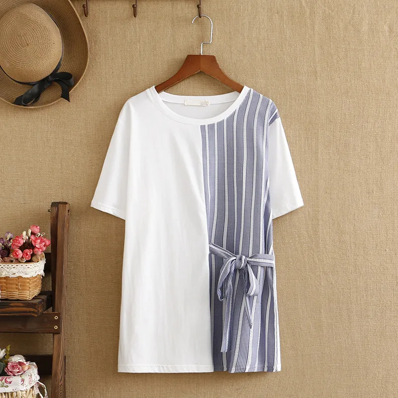 Plus Size T-Shirt For Women O-Neck Vertical Pattern Piecing Knitted Cotton Fabric Short Sleeves Extra Large Size Summer Fashion
Plus Size T-Shirt For Women O-Neck Vertical Pattern Piecing Knitted Cotton Fabric Short Sleeves Extra Large Size Summer Fashion