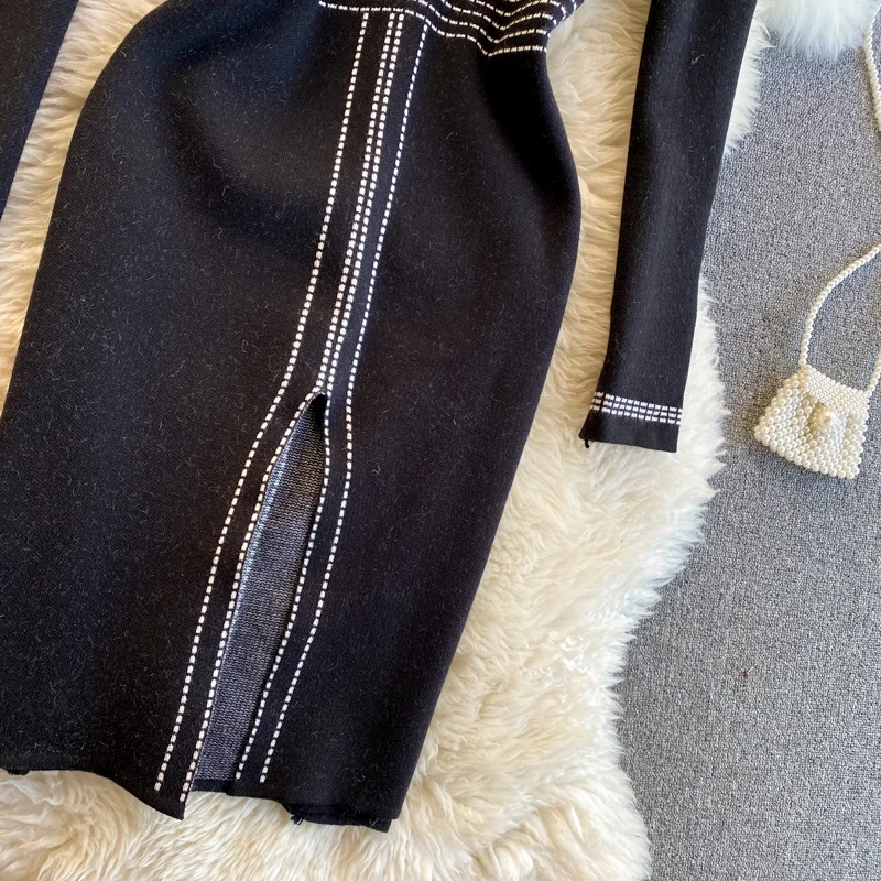 Women Mini Knitted Bodycon Dress Autumn Winter Oversize High Split OL Embroidery Strip Dress Sexy O Neck Knitwear Robe 2021 New
Women Mini Knitted Bodycon Dress Autumn Winter Oversize High Split OL Embroidery Strip Dress Sexy O Neck Knitwear Robe 2021 New