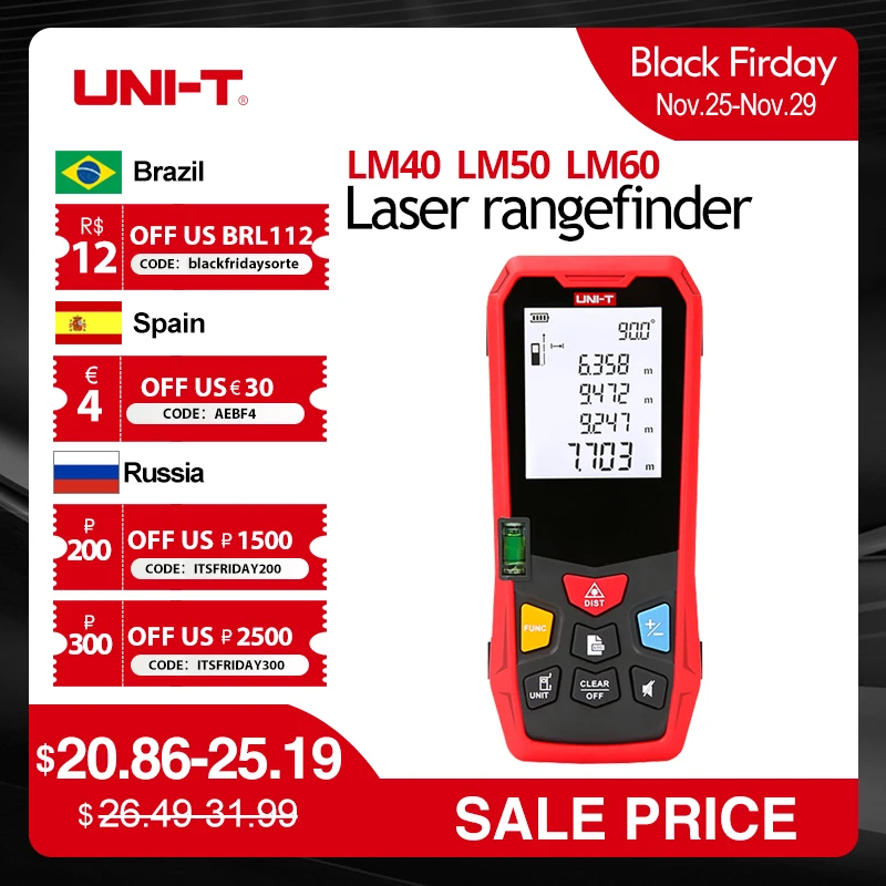 UNI-T Laser Range Finder 40M 50M 60M LM Series Digital Laser Distance Meter Trena Tape Build Measure Electronic Ruler 
UNI-T Laser Range Finder 40M 50M 60M LM Series Digital Laser Distance Meter Trena Tape Build Measure Electronic Ruler