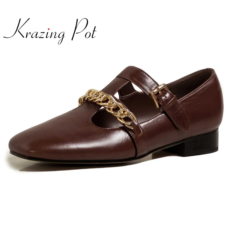krazing pot cow leather square toe low heel metal chain decorations preppy style young lady casual buckle strap women pumps L18
krazing pot cow leather square toe low heel metal chain decorations preppy style young lady casual buckle strap women pumps L18