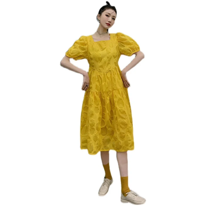 LANMREM Women Square Neck Yellow Long Dress Bubble Sleeve Dresses Loose Fit Lady Fashion Tide Summer 2021 New Arrivals 2H061
LANMREM Women Square Neck Yellow Long Dress Bubble Sleeve Dresses Loose Fit Lady Fashion Tide Summer 2021 New Arrivals 2H061