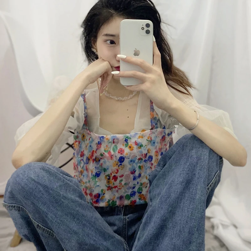 

Sexy Sweet Tanks Tops Femlae Spaghetti Strap Camisole Women Candy Sequin Spliced Vintage Tide Y2K Loose Streetwear Beach Camis