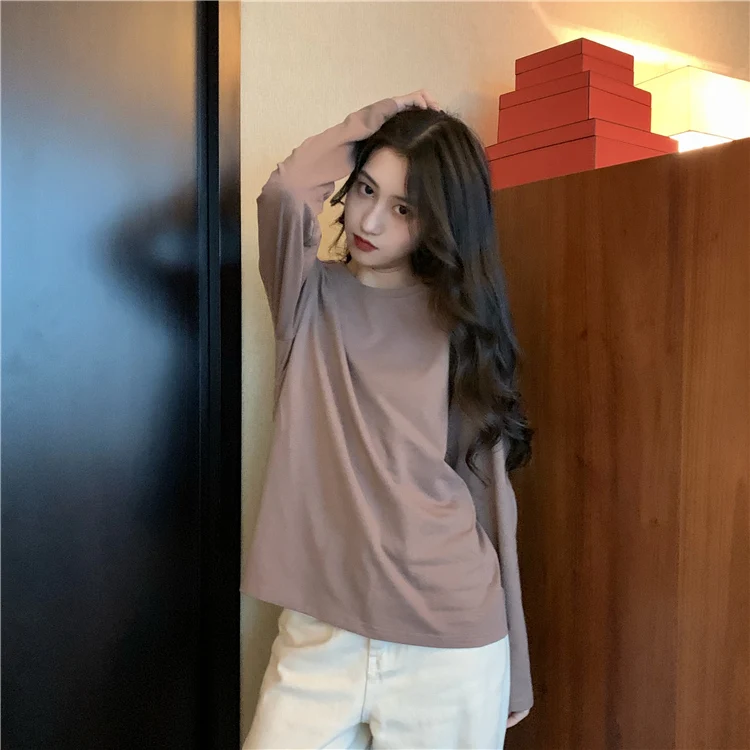 WW0680 New solid color long bottoming shirt women loose and versatile inner top T-shirt
WW0680 New solid color long bottoming shirt women loose and versatile inner top T-shirt