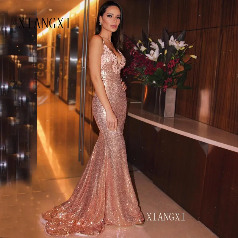 Rose Pink Sequin Evening Dresses Long Deep V-Neck Spaghetti Strap Mermaid Evening Dress Formal Party Gowns Vestidos
Rose Pink Sequin Evening Dresses Long Deep V-Neck Spaghetti Strap Mermaid Evening Dress Formal Party Gowns Vestidos