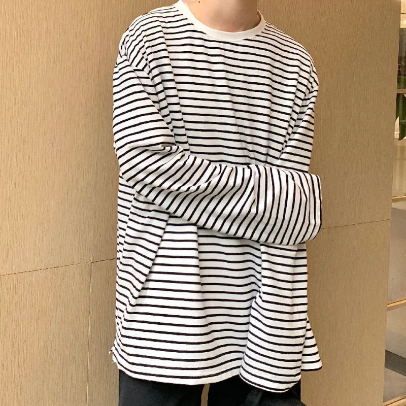 Spring Cotton Striped T-shirt Men's Fashion Casual O-neck T Shirt Men Streetwear Korean Loose Long-sleeved Tshirt Mens Tops
Spring Cotton Striped T-shirt Men's Fashion Casual O-neck T Shirt Men Streetwear Korean Loose Long-sleeved Tshirt Mens Tops