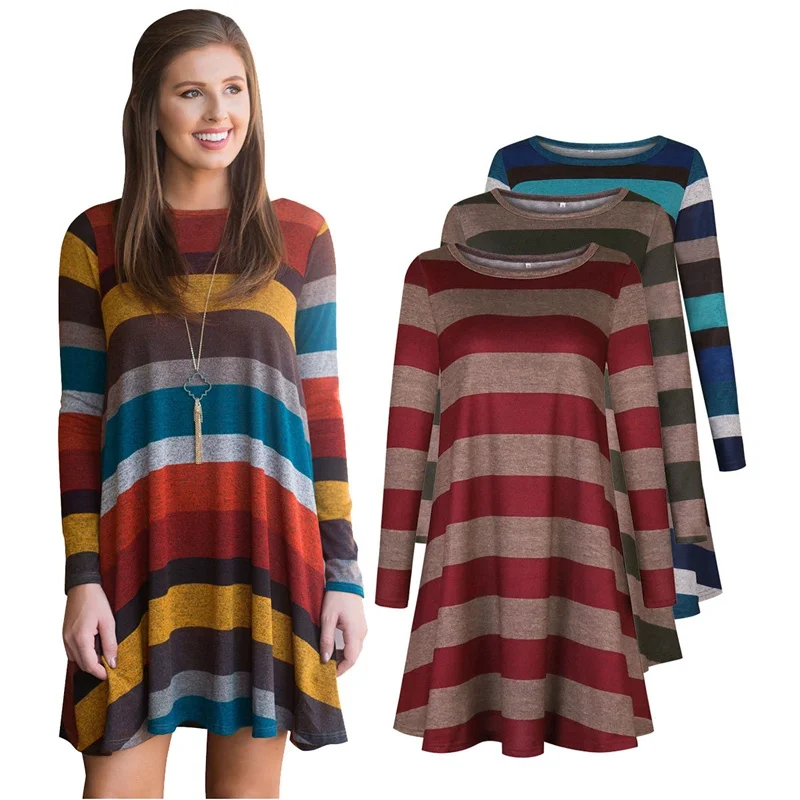 2021 New Arrival Hot Selling Fashion Spring Autumn Long Sleeve O-neck Loose Colorful Striped Women Girls A-line Casual Dress
2021 New Arrival Hot Selling Fashion Spring Autumn Long Sleeve O-neck Loose Colorful Striped Women Girls A-line Casual Dress