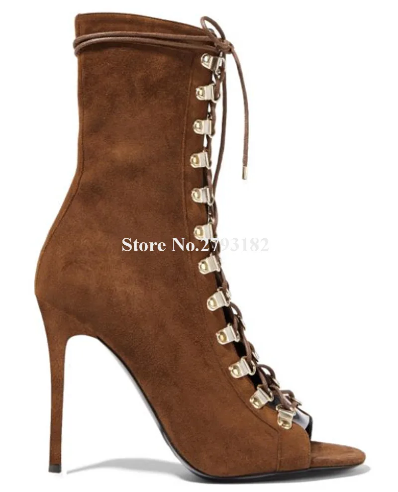 Замшевые ботинки-гладиаторы, с открытым носком, на шпильке, на шнуровке, ботильоны на высоком каблуке, большие размеры, зеленые черные коричневые
Замшевые ботинки-гладиаторы, с открытым носком, на шпильке, на шнуровке, ботильоны на высоком каблуке, большие размеры, зеленые черные коричневые