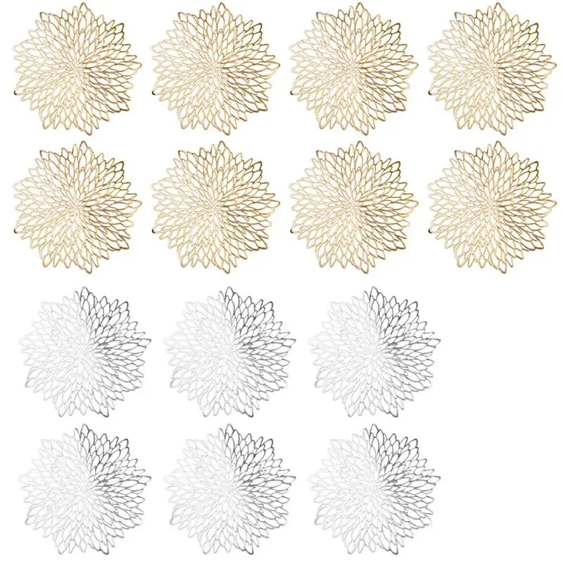 14PCS PVC Placemat for Dining Table Hollow Pad Coaster Pads Table Bowl Mats Silver & Gold
14PCS PVC Placemat for Dining Table Hollow Pad Coaster Pads Table Bowl Mats Silver & Gold