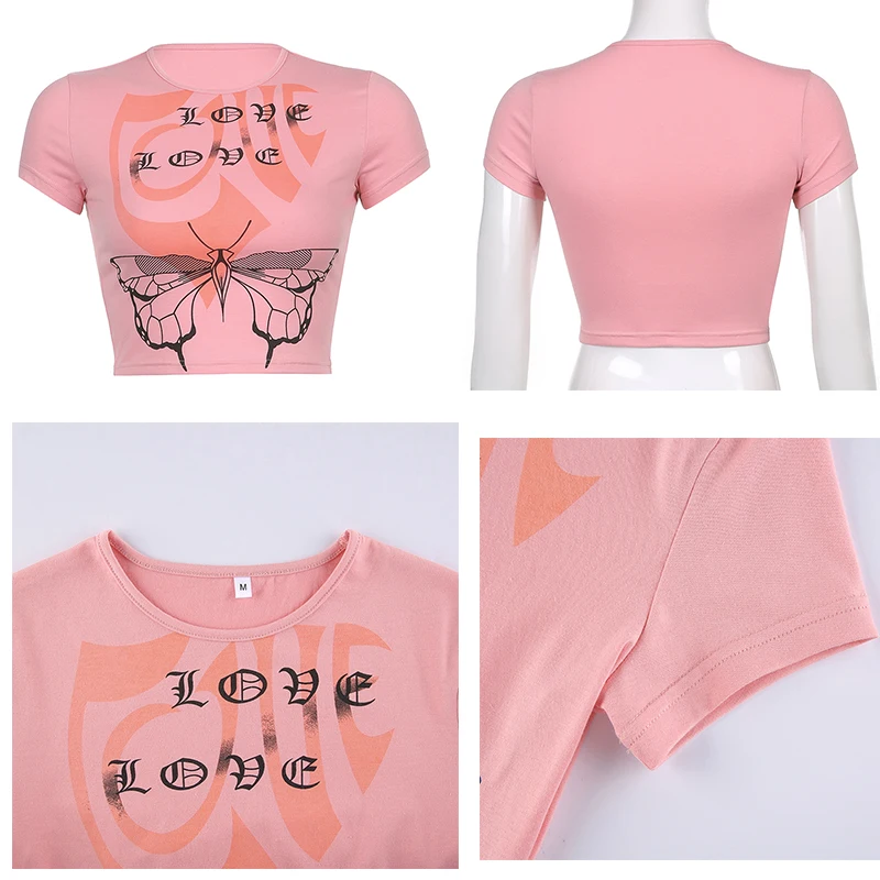 Butterfly Crop Top y2k Pink T Shirt Short Sleeve O Neck Pullovers Harajuku Vintage Casual Cropped Tee Tops Female 2021
Butterfly Crop Top y2k Pink T Shirt Short Sleeve O Neck Pullovers Harajuku Vintage Casual Cropped Tee Tops Female 2021