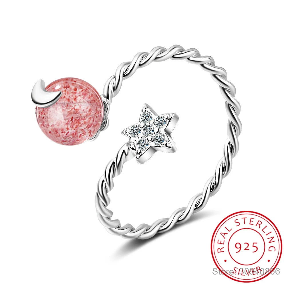 925 Sterling Silver Star Moon Ring Girl Natural Labradorite Strawberry Crystal Handmade Open Prevent Allergy Friendship Jewelry 
925 Sterling Silver Star Moon Ring Girl Natural Labradorite Strawberry Crystal Handmade Open Prevent Allergy Friendship Jewelry