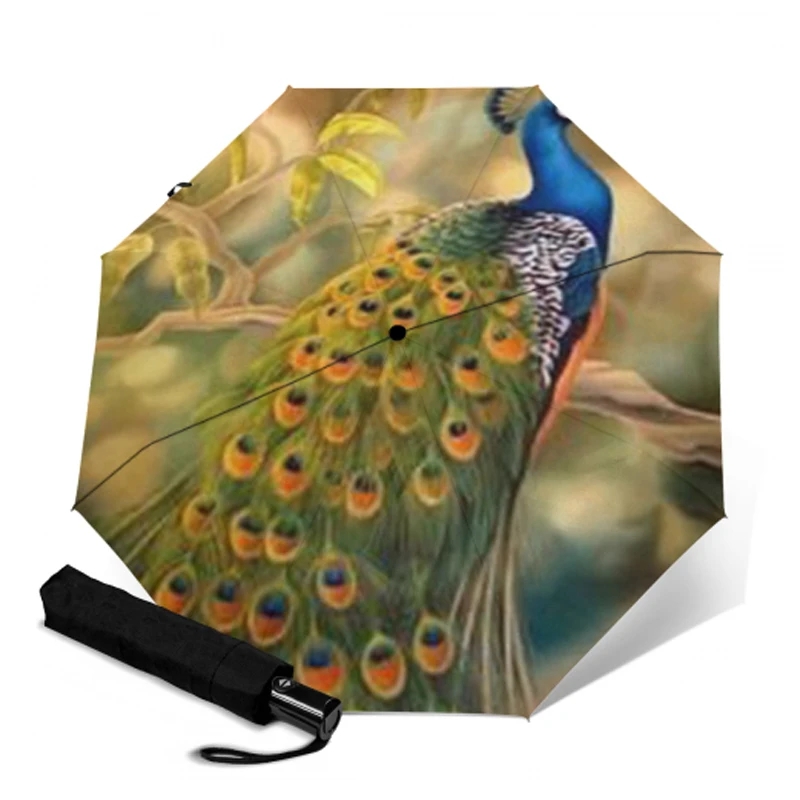 Luxury Peacock Printing Automatic folding Umbrella Pongee 8 Ribs Three Folding Umbrellas Unique Parasol For Best Friend Gift
Luxury Peacock Printing Automatic folding Umbrella Pongee 8 Ribs Three Folding Umbrellas Unique Parasol For Best Friend Gift