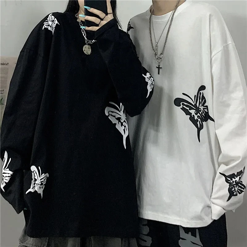 High street solid long-sleeved t-shirt female Harajuku garbage punk Korean loose color wild round neck butterfly print top Y2K
High street solid long-sleeved t-shirt female Harajuku garbage punk Korean loose color wild round neck butterfly print top Y2K