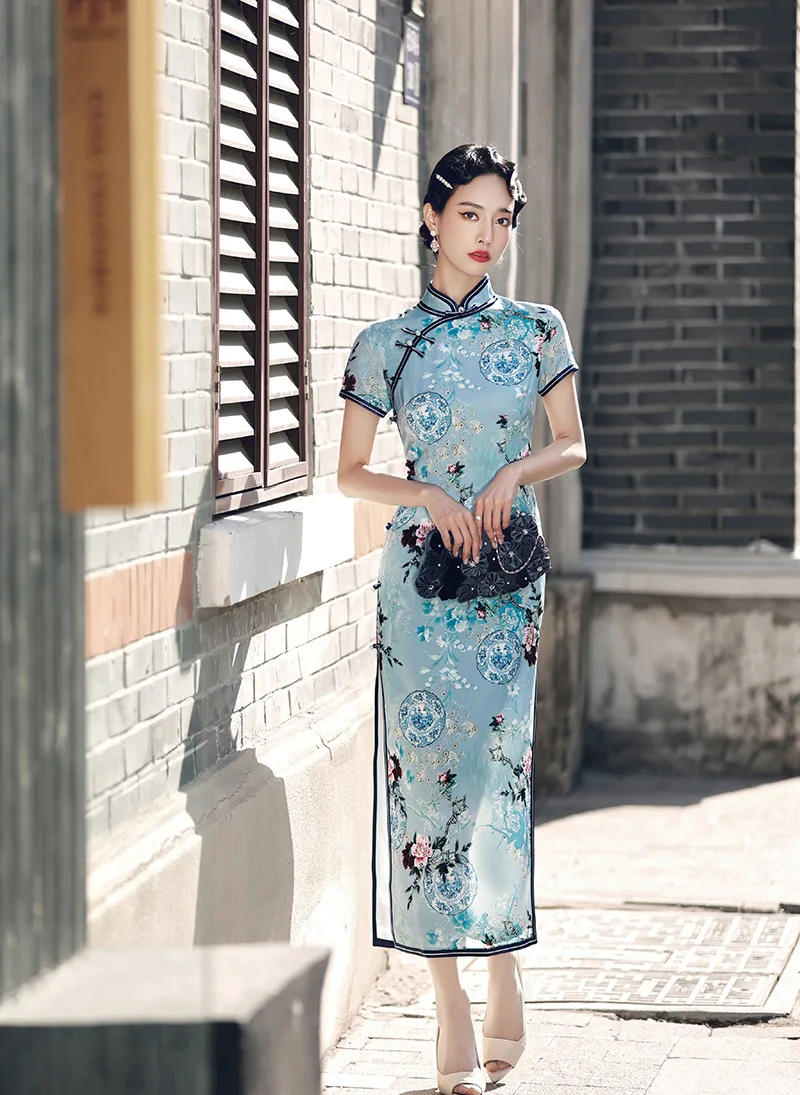 Новинка 2021, интеллектуальный элегантный Чонсам в стиле ретро с уксусной кислотой, сексуальный стоячий воротник, элегантное платье чонсам 
Новинка 2021, интеллектуальный элегантный Чонсам в стиле ретро с уксусной кислотой, сексуальный стоячий воротник, элегантное платье чонсам