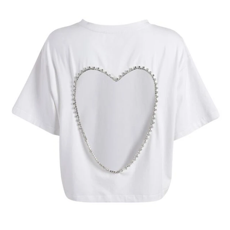 2021 Summer Woman White Heart Hollow Out Tee 
2021 Summer Woman White Heart Hollow Out Tee