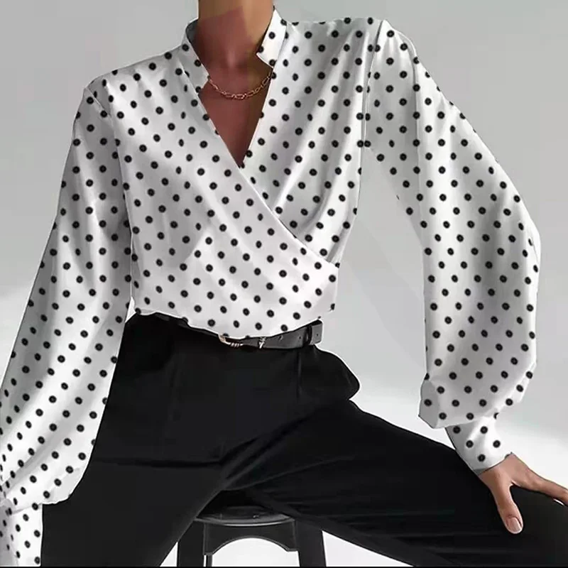 Женская блузка в горошек, с длинным рукавом и леопардовым принтом
Женская блузка в горошек, с длинным рукавом и леопардовым принтом