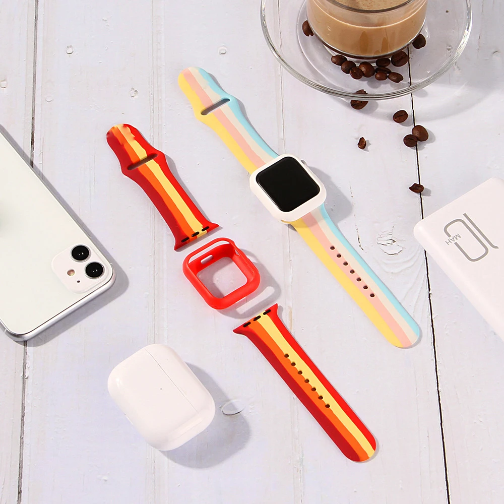 

Rainbow Silicone Strap For Apple Watch Band 40mm 44mm Watchband Sports Bracelet For Correa Apple Watch 7 6 5 3 Se 38mm 42mm Band