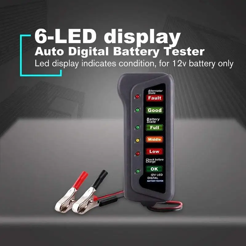 12V Car Battery Tester 6 LEDs Digital Car Battery Alternator Tester Diagnostic Tool
12V Car Battery Tester 6 LEDs Digital Car Battery Alternator Tester Diagnostic Tool