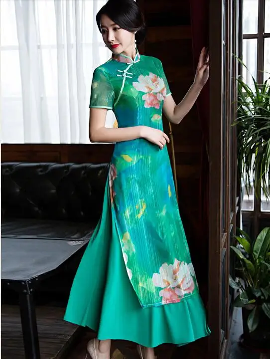 Ao Dai Cheongsam Chinese Traditional Dress Qipao Summer Green Vintage Women Chipao
Ao Dai Cheongsam Chinese Traditional Dress Qipao Summer Green Vintage Women Chipao