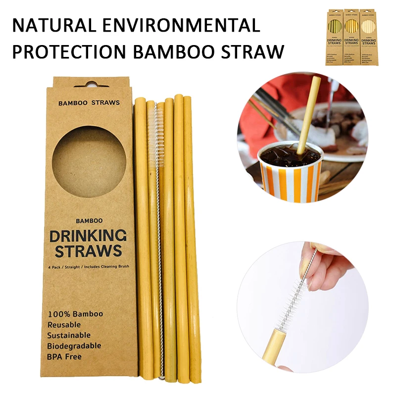 

12Pcs/Set 8inch Bamboo Straw Reusable Drinking Straws With Case + Clean Brush Eco-friendly Natural Organic Bamboo Straw