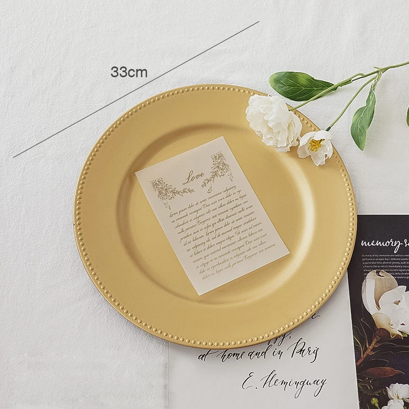 Vintage Round Gold Charger Plates Ripple Embossed Tea Pot Jewelry Cake Storage Tray Photo Props Party Decorative Table Setting
Vintage Round Gold Charger Plates Ripple Embossed Tea Pot Jewelry Cake Storage Tray Photo Props Party Decorative Table Setting