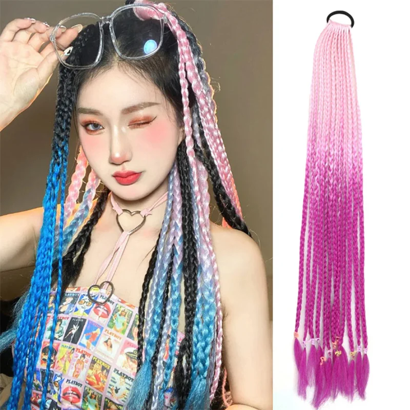 

Gradient Dirty Twist Braided Ponytail Rubber Band Hip Hop Colorful Women Elastic Wig Hair Accessories Headdress Hair Rope 55cm