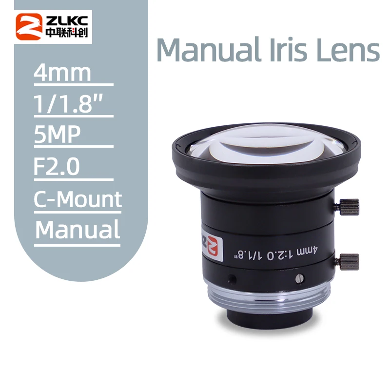 

ZLKC FA C Mount 4mm Fixed Focal Lenth F2.0 Aperture 1/1.8" 5MP Machine Vision Surveillance Camera Manual Iris CCTV Macro Lens