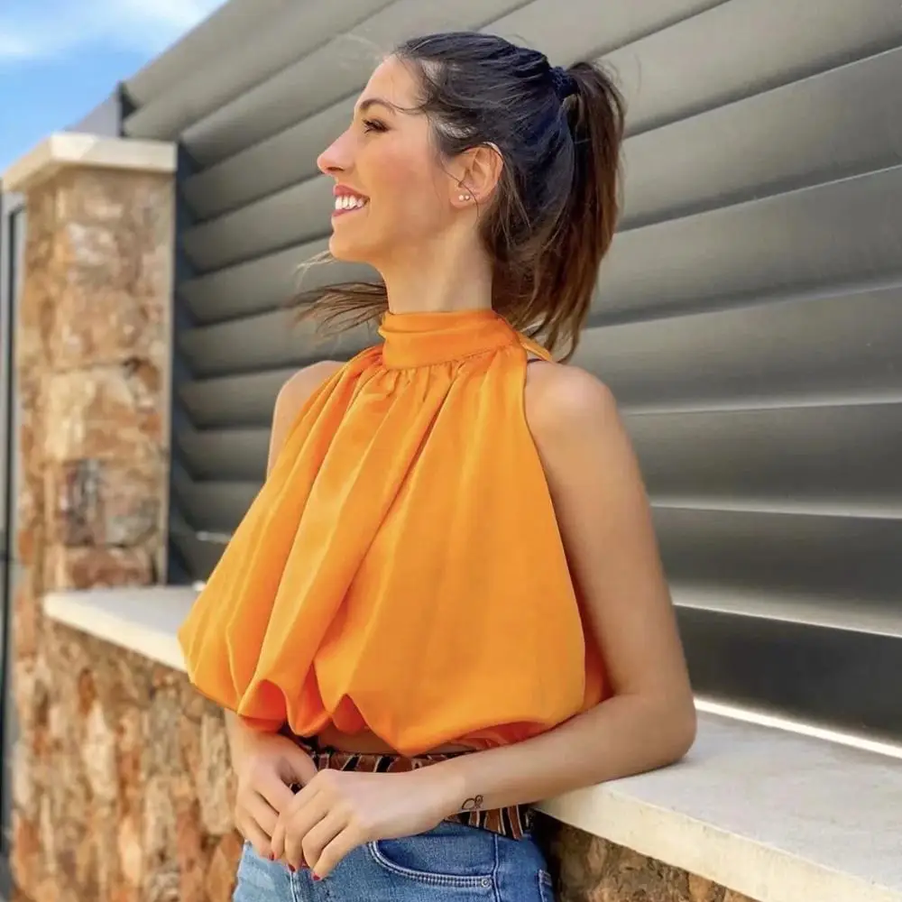 Klacwaya Top Women 2021 Sexy Blouses Orange Crop Ladies Shirts Halter Sleeveless Girl Summer Blusas Clothing Female Chic Tops
Klacwaya Top Women 2021 Sexy Blouses Orange Crop Ladies Shirts Halter Sleeveless Girl Summer Blusas Clothing Female Chic Tops