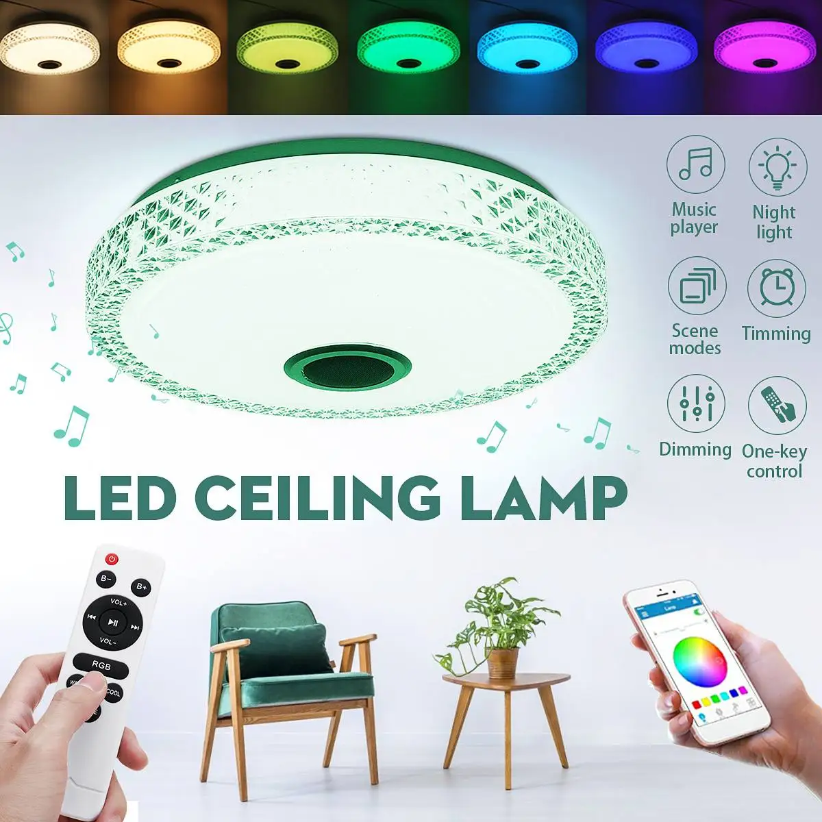 RGB LED Ceiling Lights Home lighting dimmable 48W APP bluetooth Music Light Bedroom Lamps Smart Ceiling Lamp+Remote Control
RGB LED Ceiling Lights Home lighting dimmable 48W APP bluetooth Music Light Bedroom Lamps Smart Ceiling Lamp+Remote Control