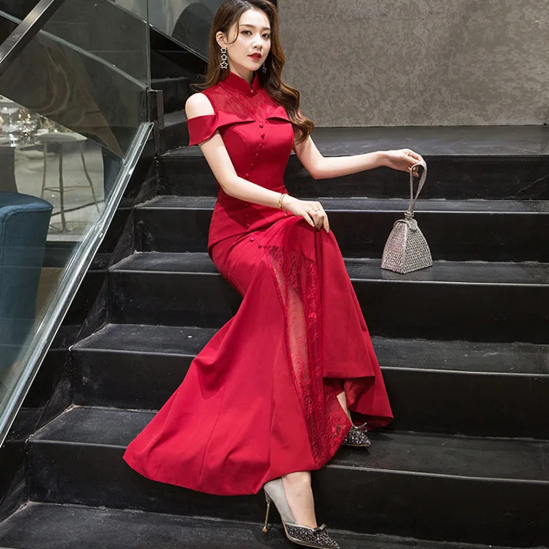 Chinese Stand Collar Slim Dress Wine Red Sexy Toast Dress Host Party Banquet Dress Fashion Temperament
Chinese Stand Collar Slim Dress Wine Red Sexy Toast Dress Host Party Banquet Dress Fashion Temperament