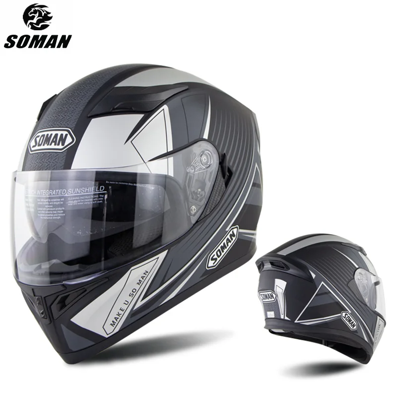 SOMAN Black Grey Motorcycle Full Face Helmet Dual Lens Bike Helmet with Sun Visor Street Motor Bike Helmets Motorcycle Men Kask
SOMAN Black Grey Motorcycle Full Face Helmet Dual Lens Bike Helmet with Sun Visor Street Motor Bike Helmets Motorcycle Men Kask