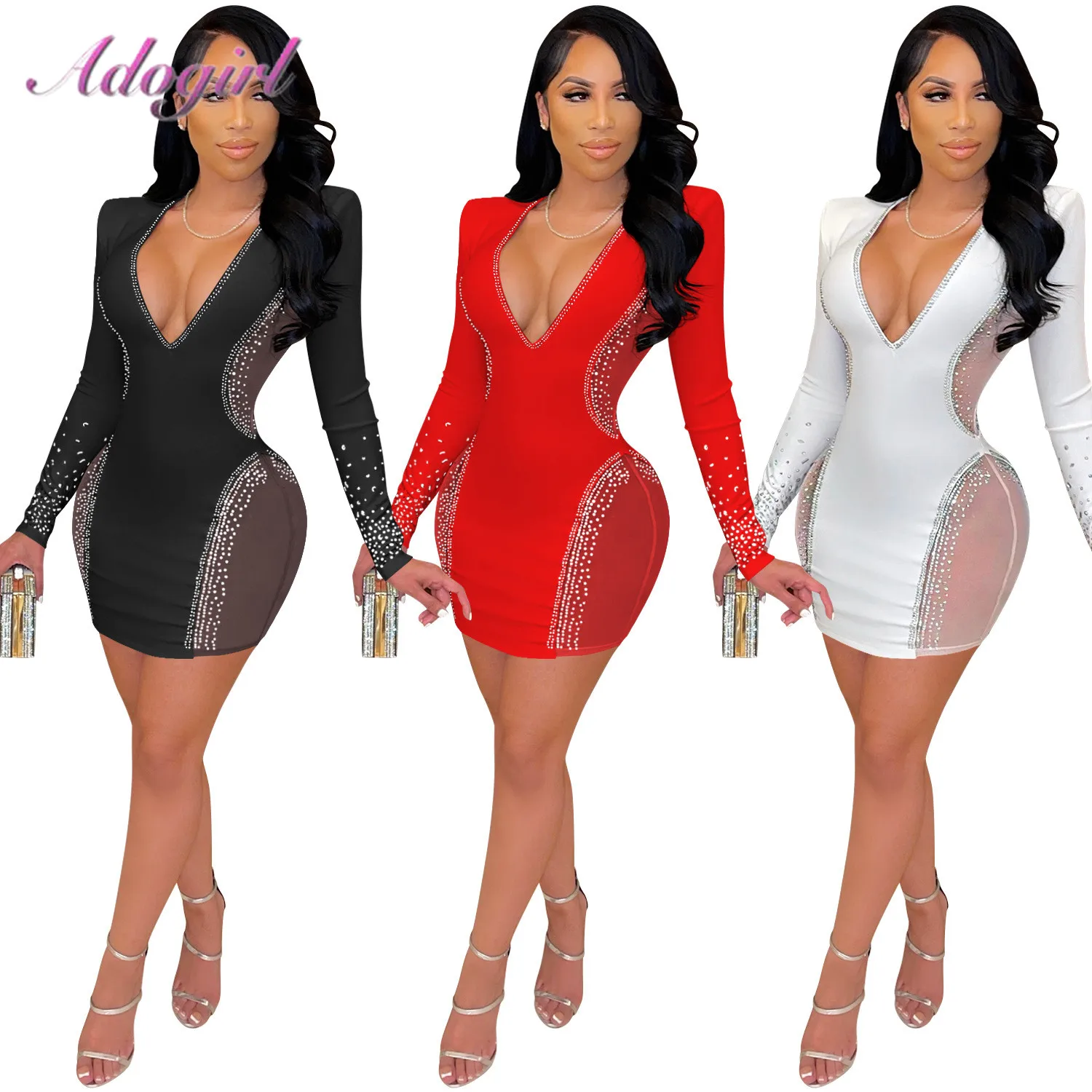 Sexy Sheer Mesh See Through Deep V Neck Long Sleeve Night Party Club Mini Dress Women Elegant Diamonds Outfit Dresses Vestidos
Sexy Sheer Mesh See Through Deep V Neck Long Sleeve Night Party Club Mini Dress Women Elegant Diamonds Outfit Dresses Vestidos