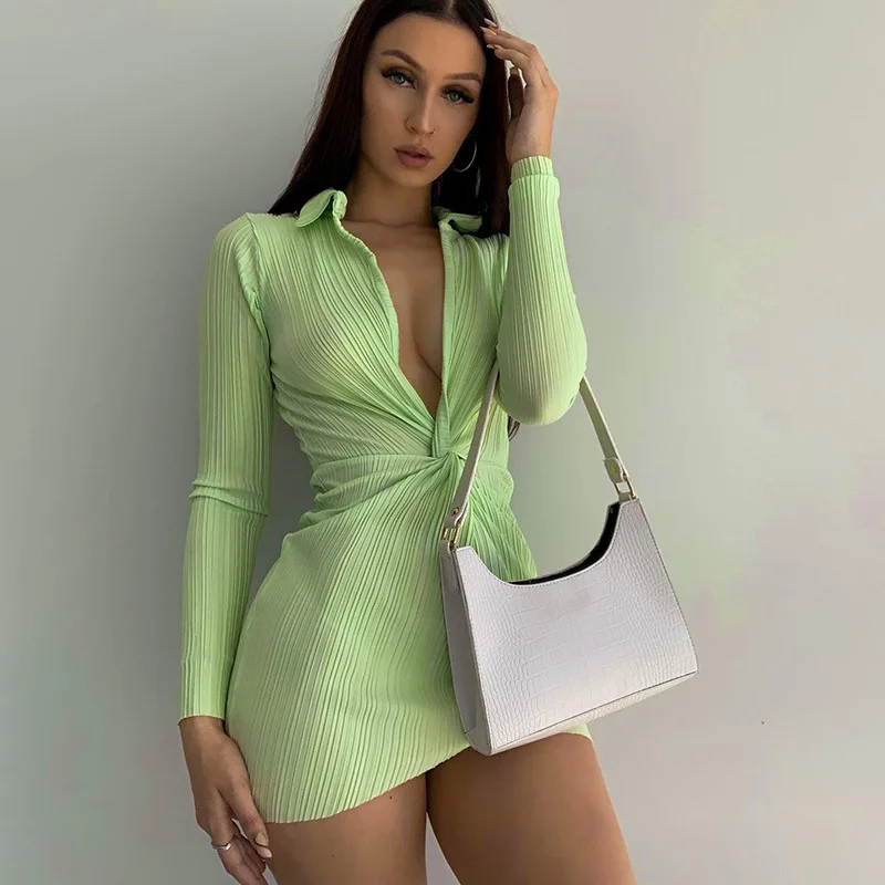 Sexy Mini Dresses 2021 Women Tight Sexy Dress with Twist Collar Long Sleeve Party Robe Femme Vestido Casual Streetwear Clubwear
Sexy Mini Dresses 2021 Women Tight Sexy Dress with Twist Collar Long Sleeve Party Robe Femme Vestido Casual Streetwear Clubwear