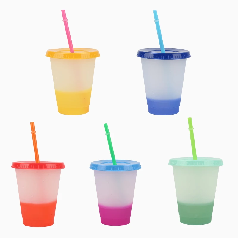 

NEW 5PCS 473/700ml Mugs With Straw DIY Discoloration Tumblers Set Reusable Color Changing Cup Cold Drinks Cups Coffee Juice Mug
