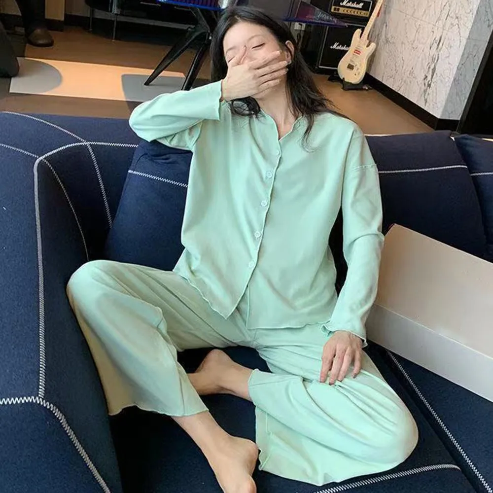 Spring And Autumn Women's Long Sleeve Sleepwear Pajama Set Ladies Pure Color Comfortable Pajamas Breathable Cardigan Home Suit
Spring And Autumn Women's Long Sleeve Sleepwear Pajama Set Ladies Pure Color Comfortable Pajamas Breathable Cardigan Home Suit