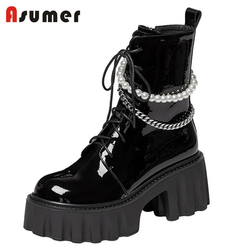 Asumer 2022 Fashion Cool Chain Pearl Motorcycles Boots Women Genuine Leather Shoes High Heels Platform Boots Women Ankle Boots
Asumer 2022 Fashion Cool Chain Pearl Motorcycles Boots Women Genuine Leather Shoes High Heels Platform Boots Women Ankle Boots