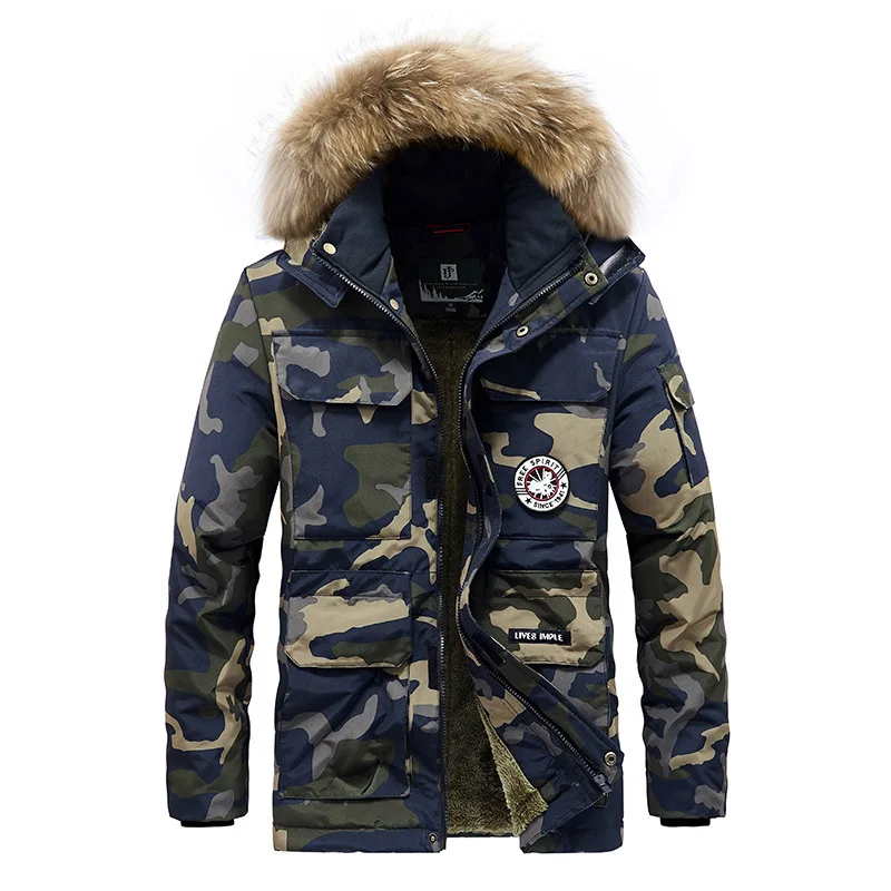 Men's cotton jacket plus size camouflage European and American military personality fashion hooded fur collar
Men's cotton jacket plus size camouflage European and American military personality fashion hooded fur collar