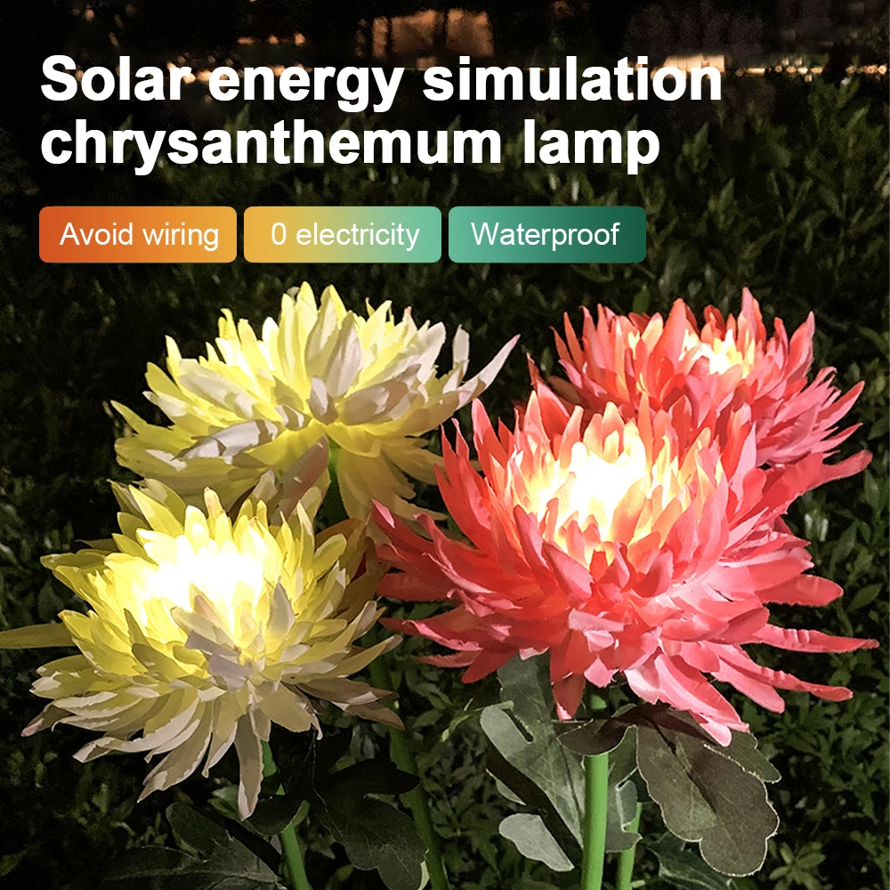Solar Chrysanthemum Lamp Outdoor Solar Light LED Waterproof Flower Stake Light Pathway Garden Patio Decor Lamps
Solar Chrysanthemum Lamp Outdoor Solar Light LED Waterproof Flower Stake Light Pathway Garden Patio Decor Lamps
