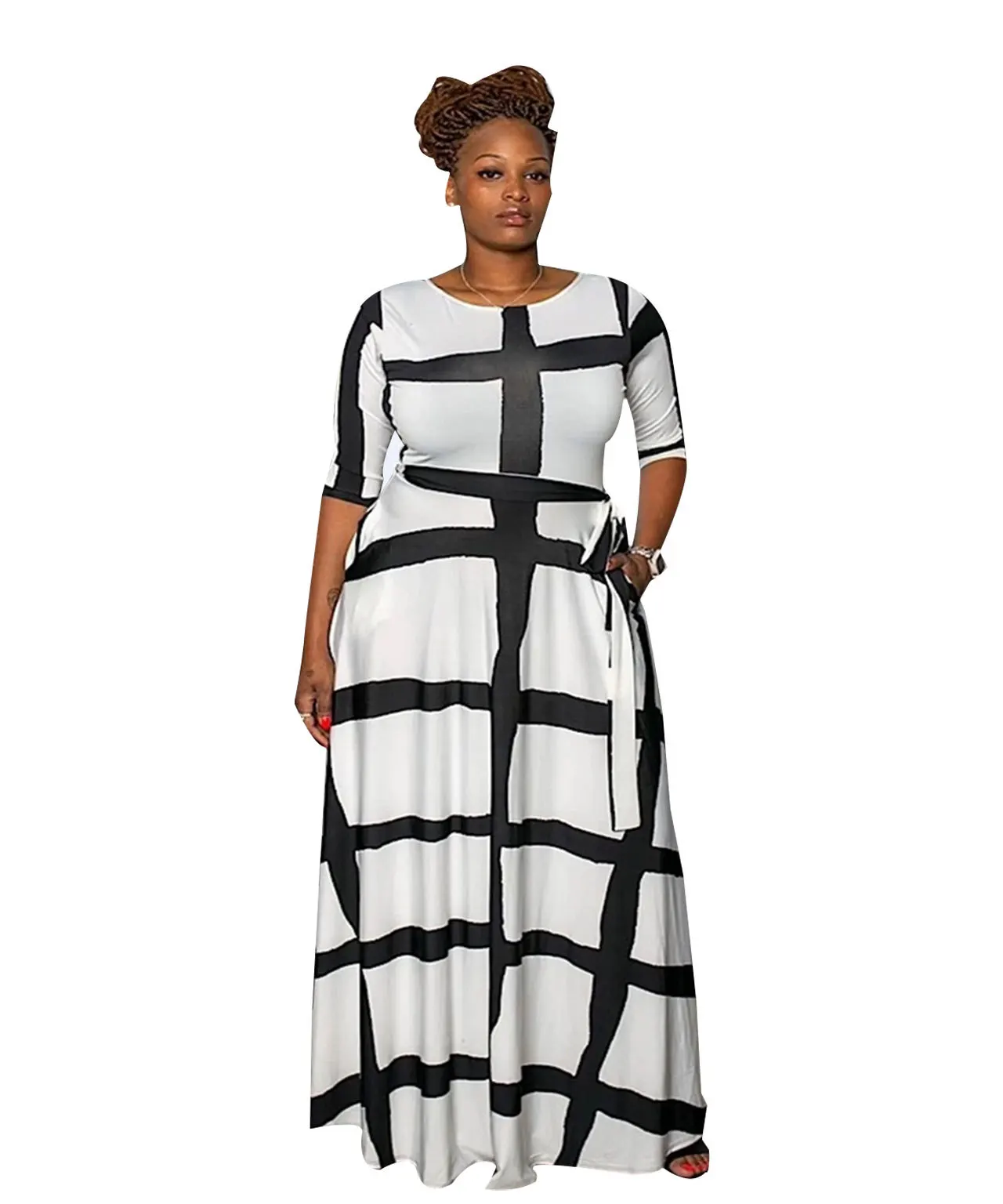 Women Black White Plus Size Dresse stripe Print Half sleeve High Waist Casual Dress Fashion African New Vestidos Robes Lady 5XL
Women Black White Plus Size Dresse stripe Print Half sleeve High Waist Casual Dress Fashion African New Vestidos Robes Lady 5XL