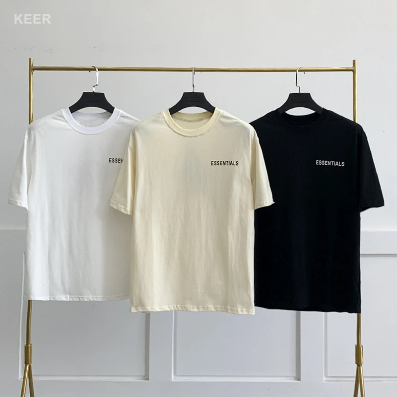Essentials Men's T-Shirt 100% Cotton Loose Five Pointed Star Print Hip-Hop Style Quality Movement Unisex Short Sleeve | Мужская