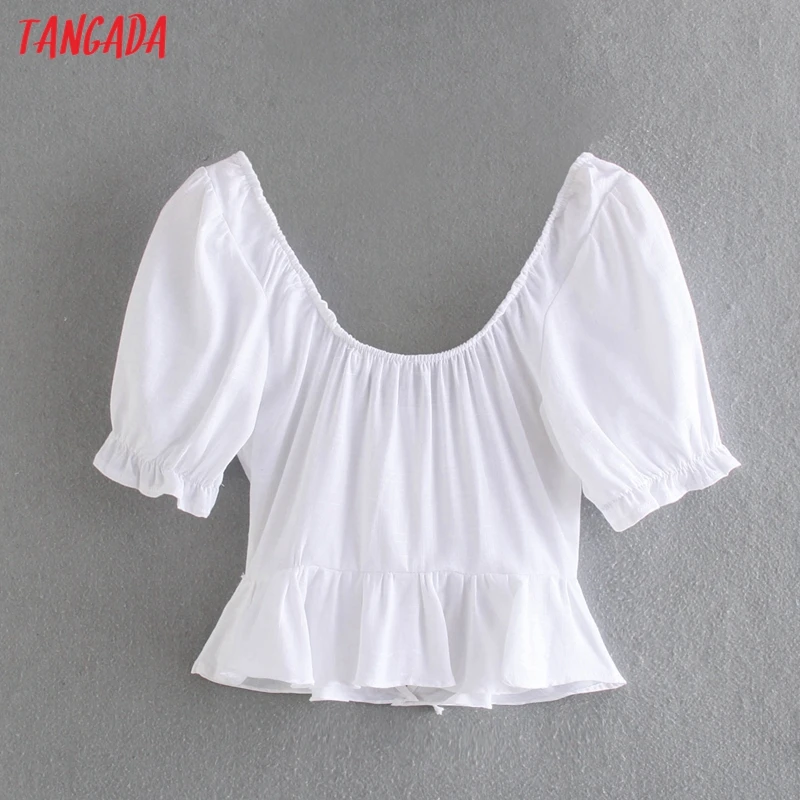 Tangada Women Retro White Linen Shirt Summer Blouse Bow Ruffles Short Sleeve Chic Female Tops JE114
Tangada Women Retro White Linen Shirt Summer Blouse Bow Ruffles Short Sleeve Chic Female Tops JE114