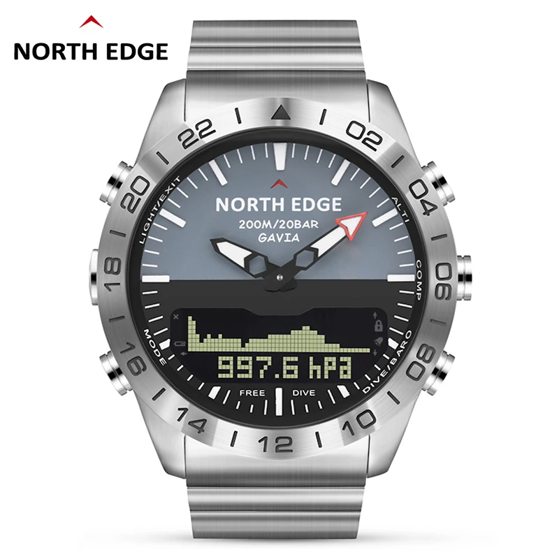 

NORTH EDGE Men Smartwatch Diving Watch Military Army Luxury Full Steel Waterproof 200m Altimeter Barometer Compass Digital clock