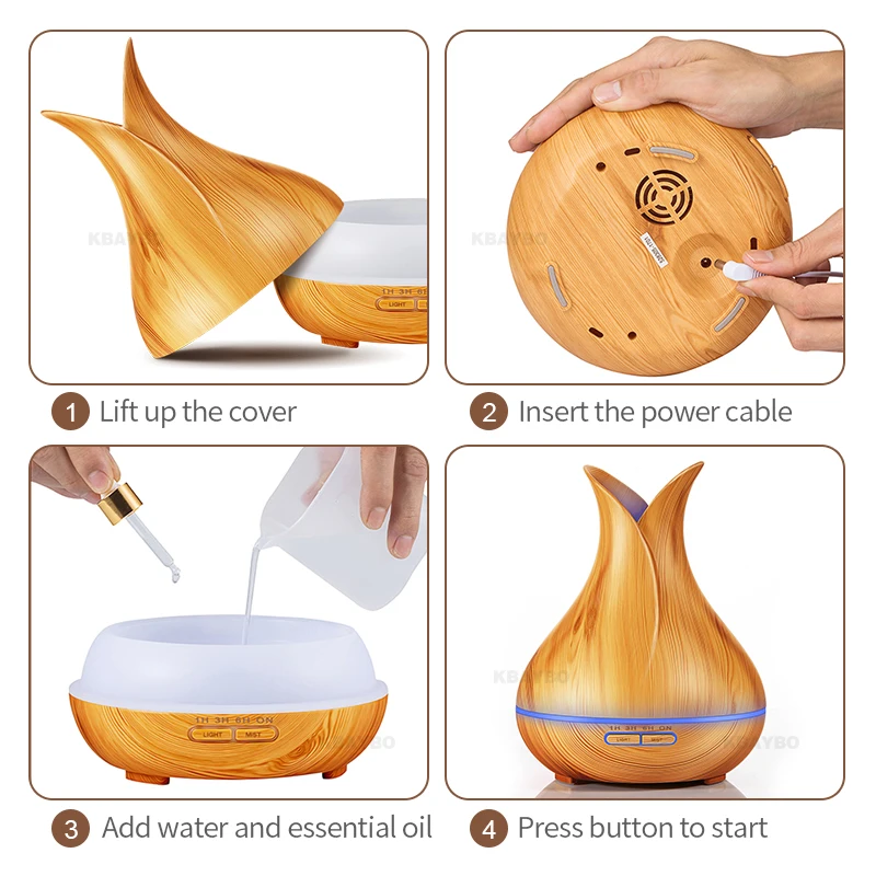 KBAYBO 400ml electric Aroma Essential Oil Diffuser Ultrasonic Air Humidifier Wood Grain Cool Mist maker LED Night Light for home
KBAYBO 400ml electric Aroma Essential Oil Diffuser Ultrasonic Air Humidifier Wood Grain Cool Mist maker LED Night Light for home