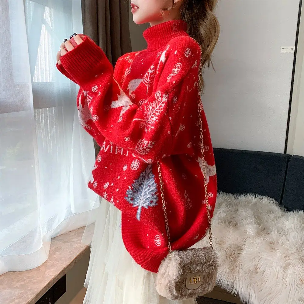 Large Fat Mm200kg High Neck Pullover Sweater Women's Loose Lazy Wind New Autumn Winter Christmas Snow Flower Red
Large Fat Mm200kg High Neck Pullover Sweater Women's Loose Lazy Wind New Autumn Winter Christmas Snow Flower Red