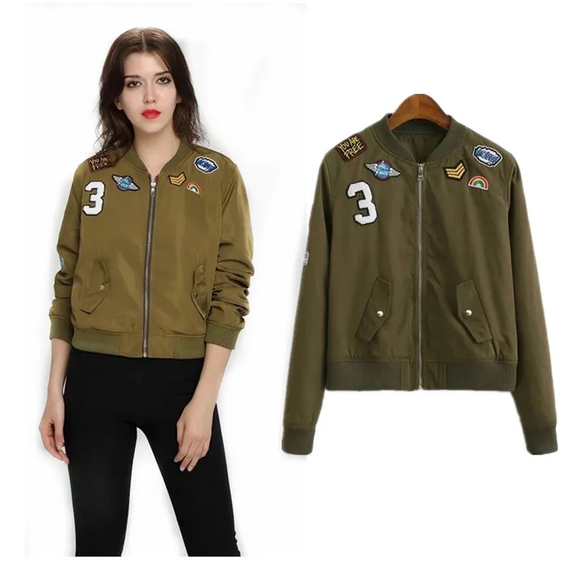 Spring Women's Badge Jacket Baseball Uniform Embroidery Army Green Thin Coat Bomber Jacket
Spring Women's Badge Jacket Baseball Uniform Embroidery Army Green Thin Coat Bomber Jacket