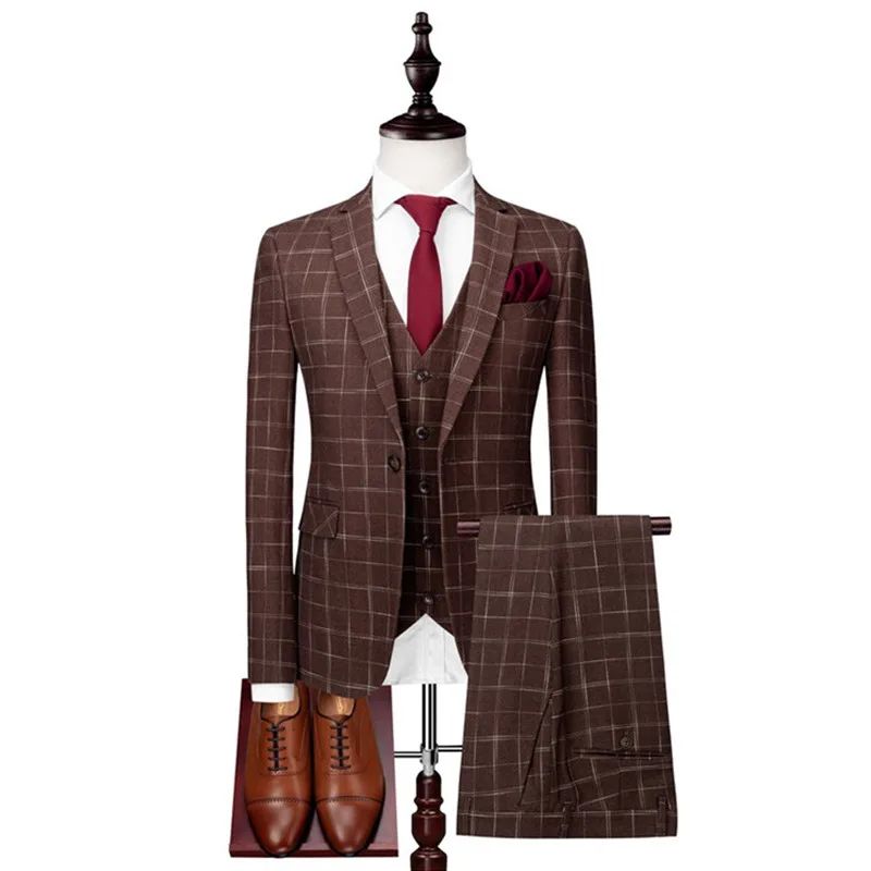 Мужской костюм Новинка весна-осень мужской Клетчатый костюм с одной пряжкой костюм из трех предметов (пиджак + брюки + жилет) мужское банкетное платье 
Мужской костюм Новинка весна-осень мужской Клетчатый костюм с одной пряжкой костюм из трех предметов (пиджак + брюки + жилет) мужское банкетное платье