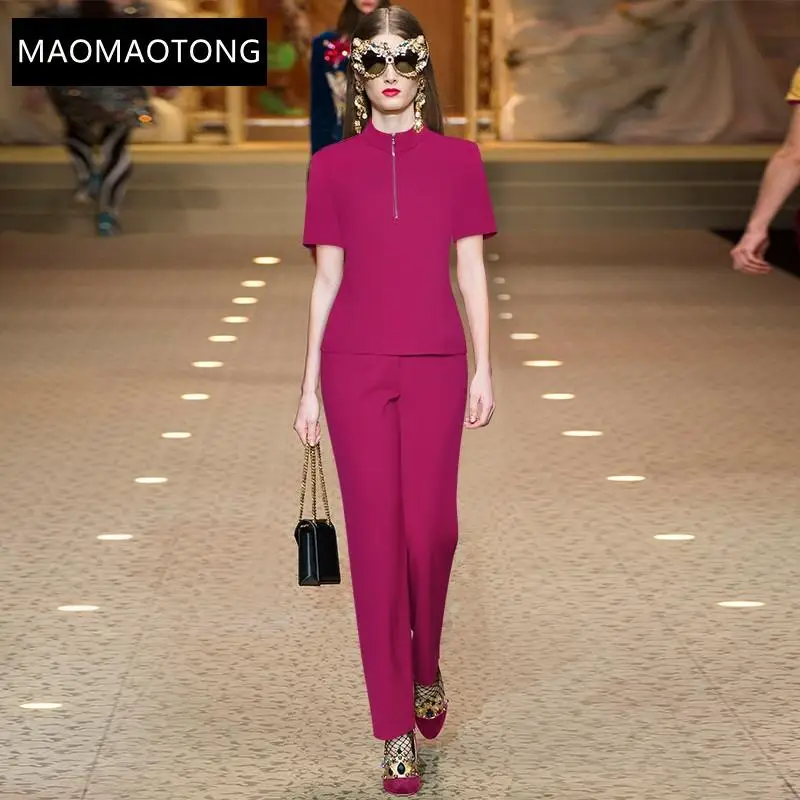 Fashion Designer Solid Pant Set Summer Women Short Sleeve Stand-up Collar Tops And High Waist Long Pants Two-piece Suit
Fashion Designer Solid Pant Set Summer Women Short Sleeve Stand-up Collar Tops And High Waist Long Pants Two-piece Suit