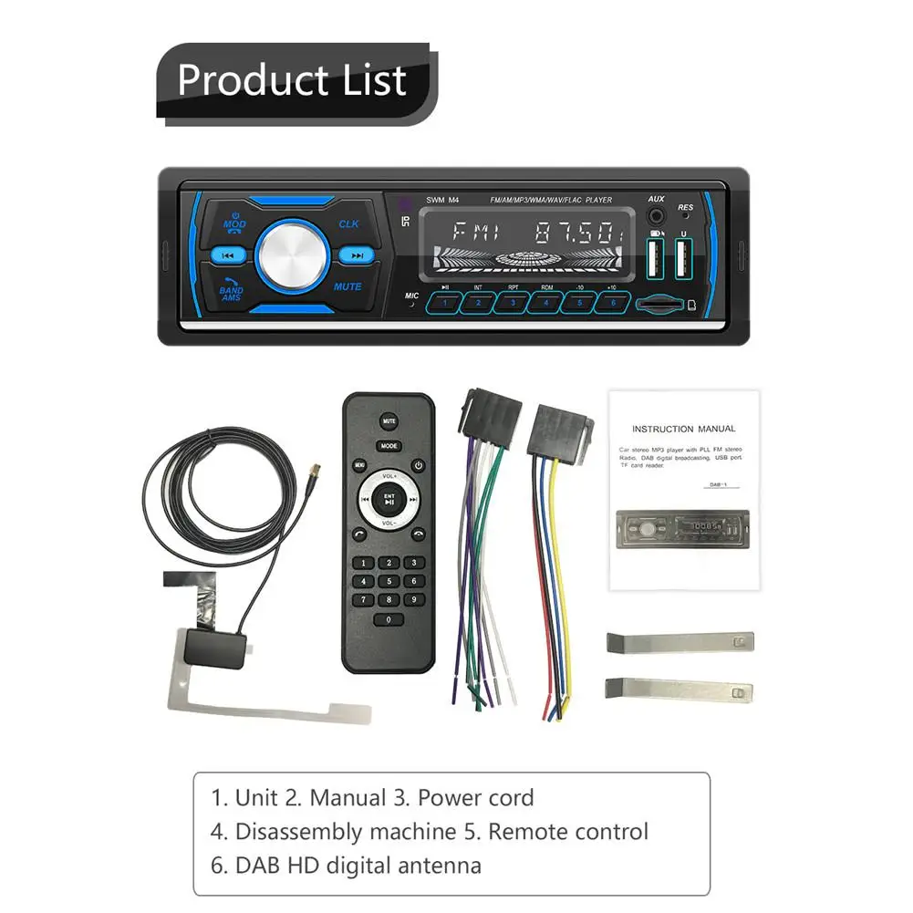 Bluetooth автомобильный стерео радиоприемник с дистанционным управлением один Din