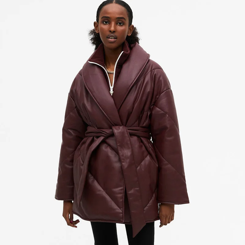 2021 Winter Casual Tie Belt Parkas Women Fashion Loose PU Leather Coats Women Elegant Solid Zipper Cotton Jackets Female Ladies
2021 Winter Casual Tie Belt Parkas Women Fashion Loose PU Leather Coats Women Elegant Solid Zipper Cotton Jackets Female Ladies