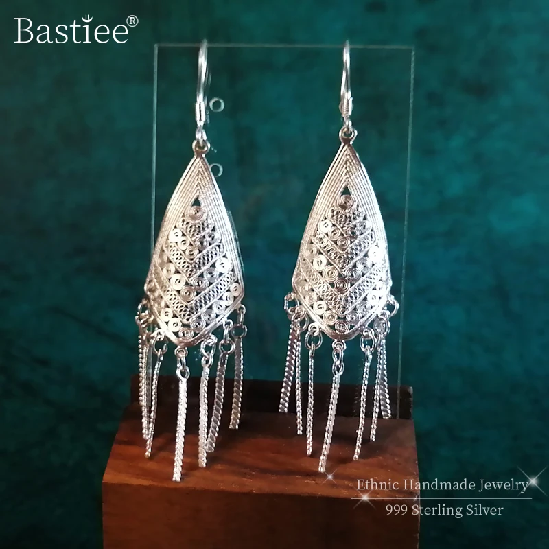 Женские богемные серьги Bastiee Винтажные из стерлингового серебра 999 пробы с